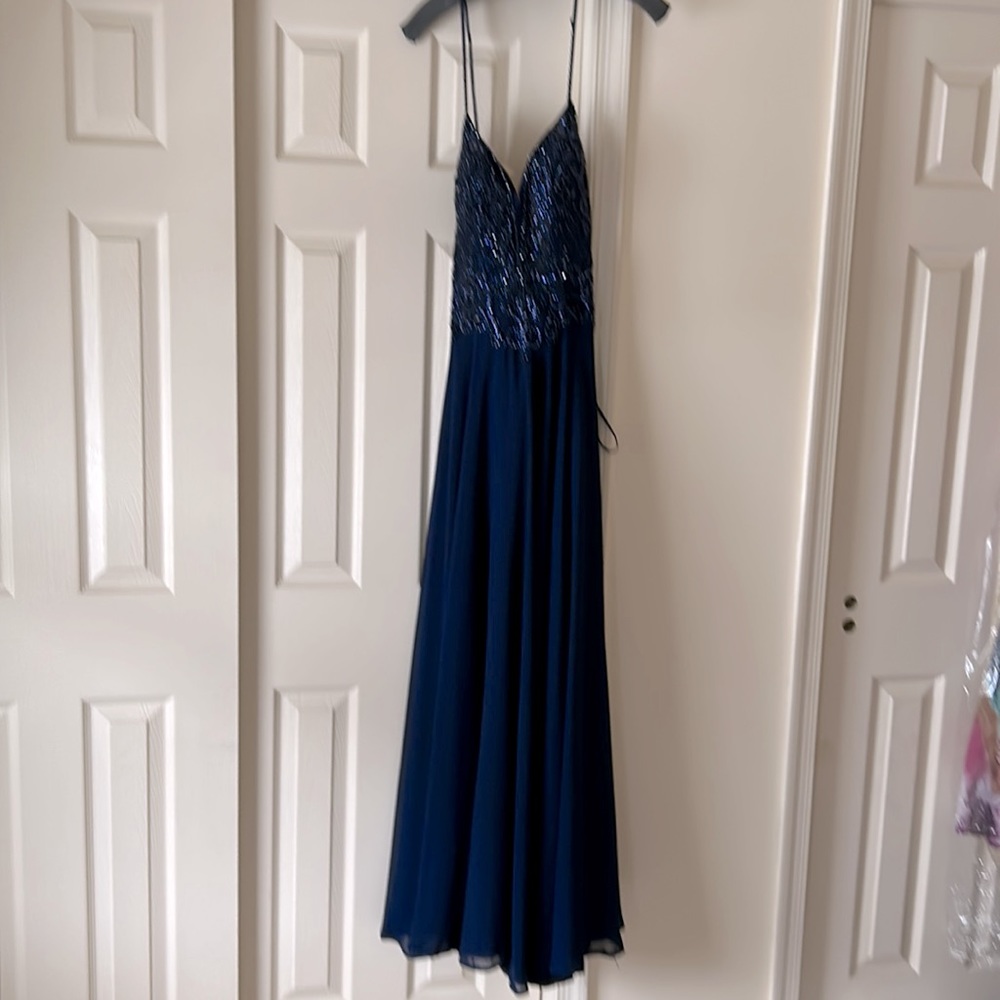 Ellie Wilde Mon Cheri Beaded Top Evening dress Navy Blue Size 10 - Picture 7 of 11
